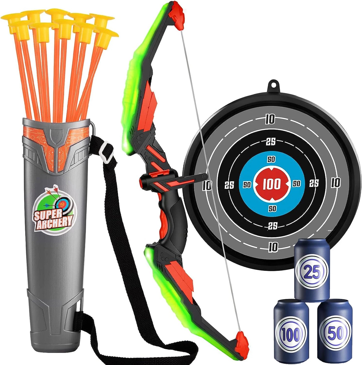 Kids Bow and Arrow Set – LED Light Up Archery Toy Set with 10 Suction Cup Arrows