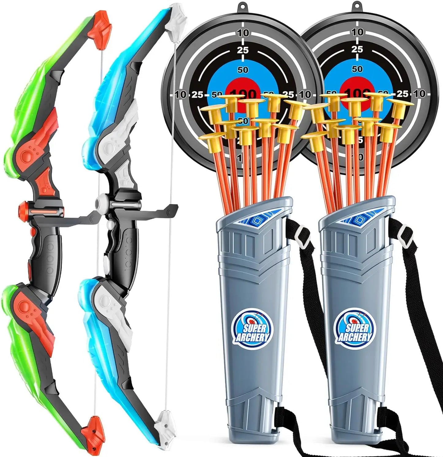 Kids Bow and Arrow Set – LED Light Up Archery Toy Set with 10 Suction Cup Arrows