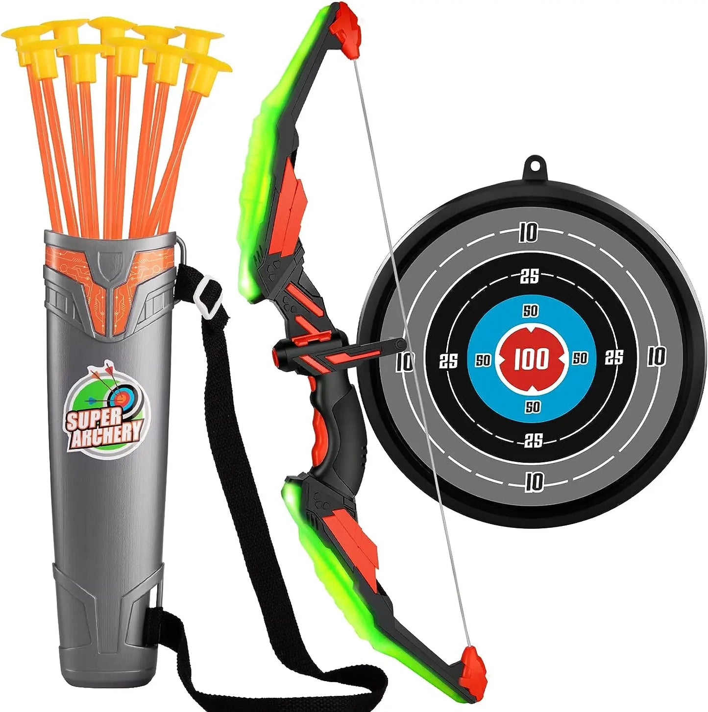 Kids Bow and Arrow Set – LED Light Up Archery Toy Set with 10 Suction Cup Arrows