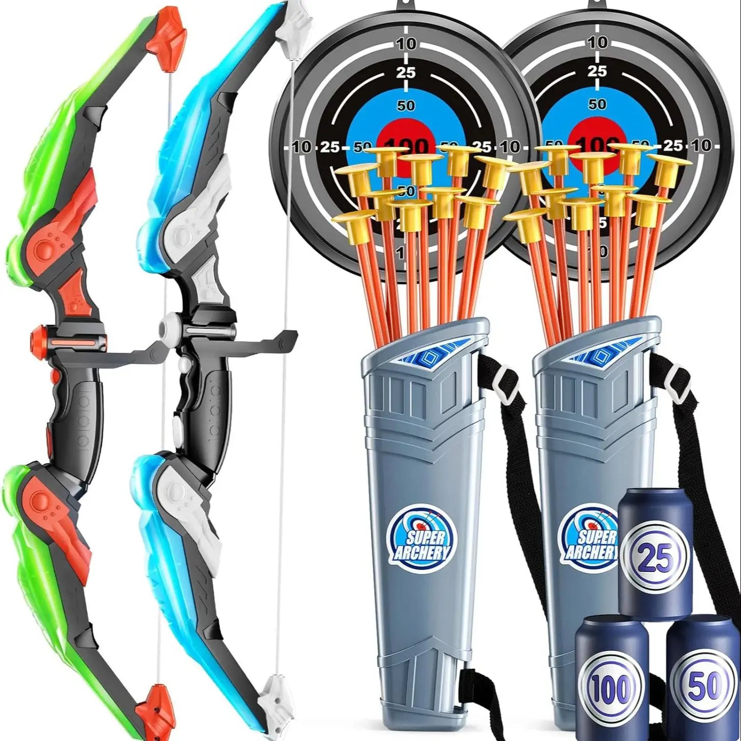 Kids Bow and Arrow Set – LED Light Up Archery Toy Set with 10 Suction Cup Arrows